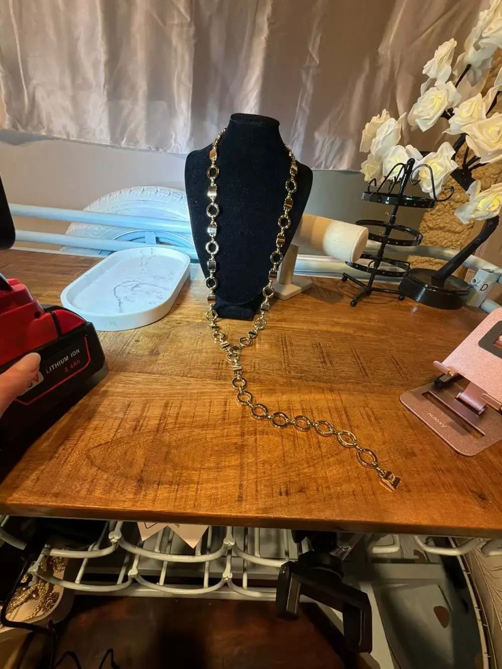 Fossil Gold Tone Link Chain Belt with Padlock Charm